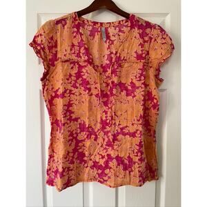 Old Navy Womens Top Sleeveless Floral Orange and Red Size L Pull String on Bust